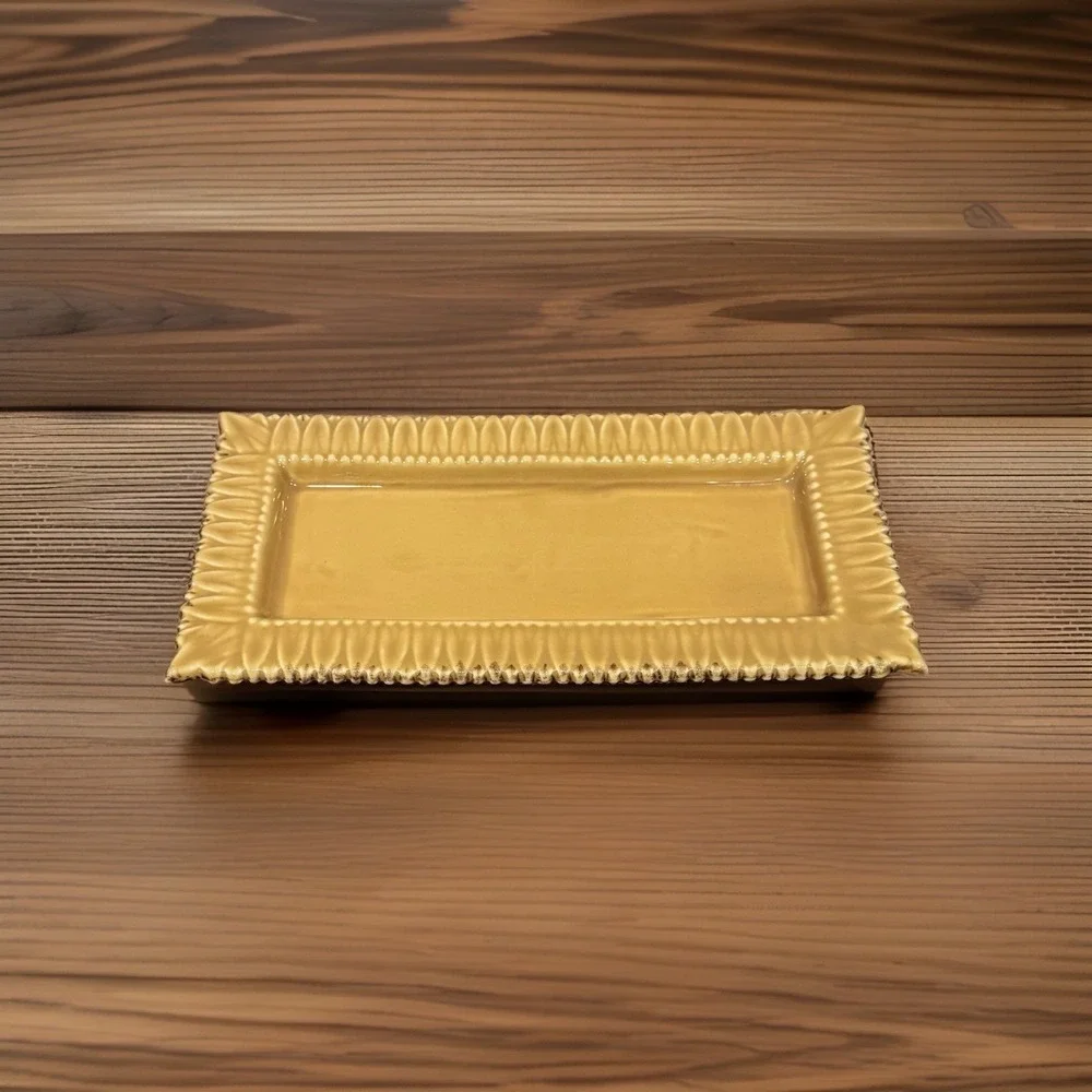 Pier 1 Imports Rectangle Leafed Edge Ceramic Serving Tray/Platter Discontinued